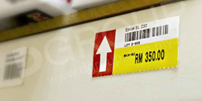 Shelf Tag, Gondola price tag on shelf with barcode Malaysia, Selangor.